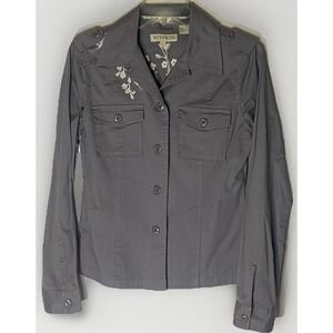 Stetson Western Shirt Jacket Women Small Gray Embroidered Long Sleeve Cowgirl